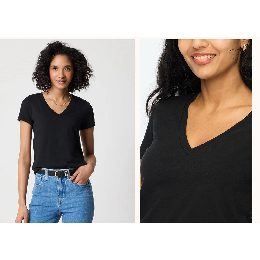 J.Crew Black V-Neck Fitted Short Sleeve T-Shirt - Medium